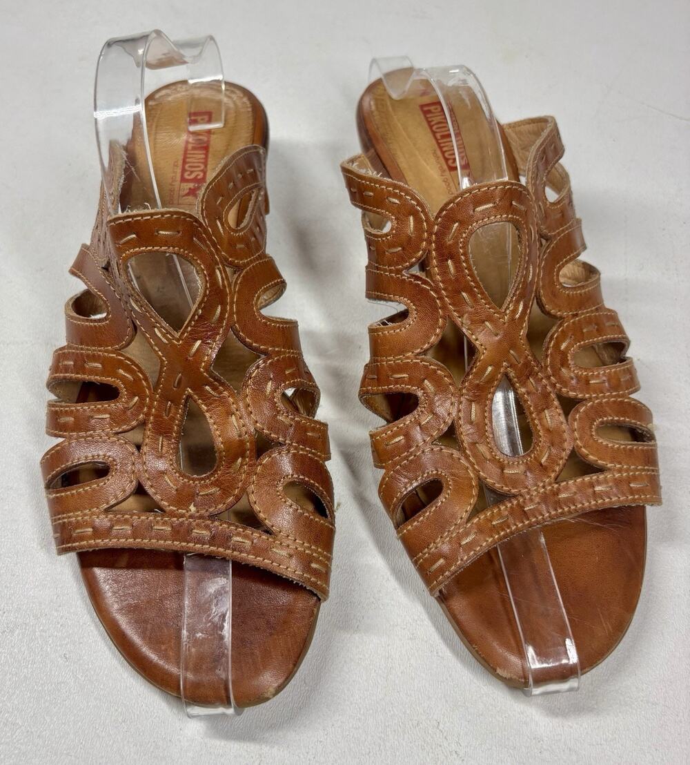 Pikolinos Sandals Womens Size 9 Tan Leather Slingback Flats Comfort Boho